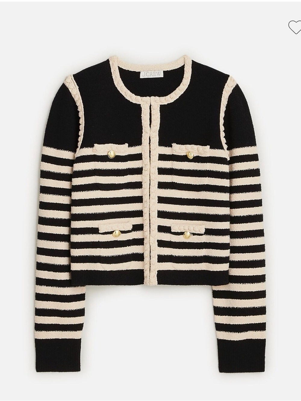 J. Crew Odette Sweater Lady Jacket in Striped Boucle Black Moroccan Sand XS